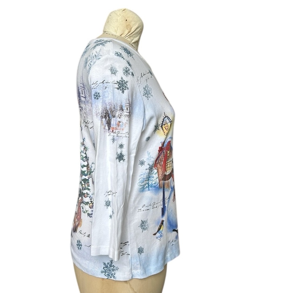 Studio Gem Embellished Christmas Wishes 3/4 Sleeve Top‎ Snowflakes Snowman L/XL - Picture 4 of 16